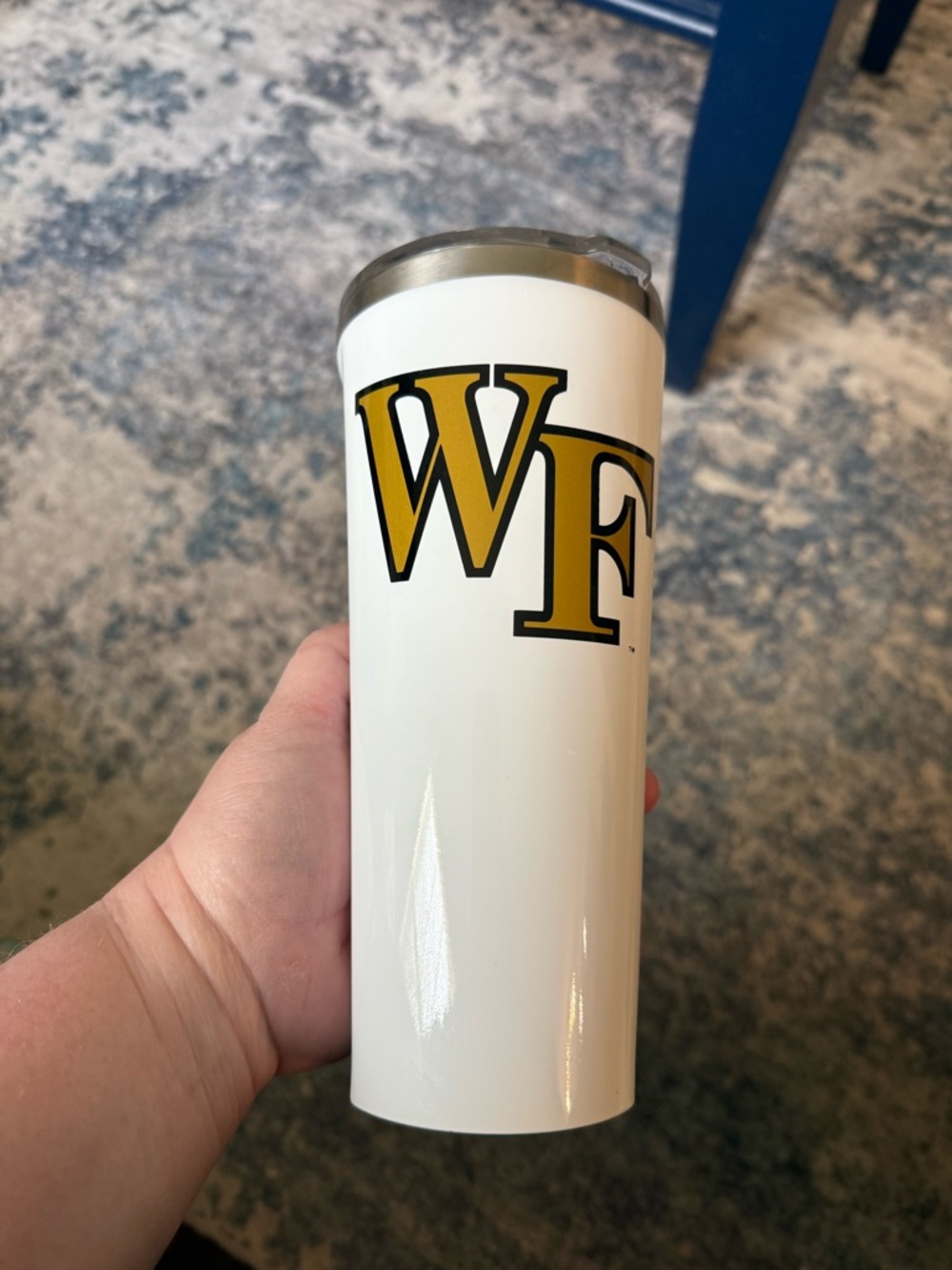 Corkcicle Wake Forest White Stainless Tumbler with Gold Logo and Lid
